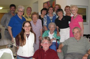 Betty Ren Wright (seated in the middle) surrounded by fellow members of Allied Authors at a recent meeting she hosted.